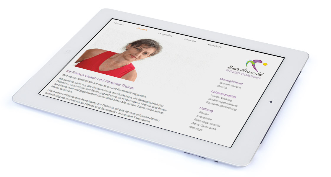 Bea Arnold - Webseite auf einem iPad